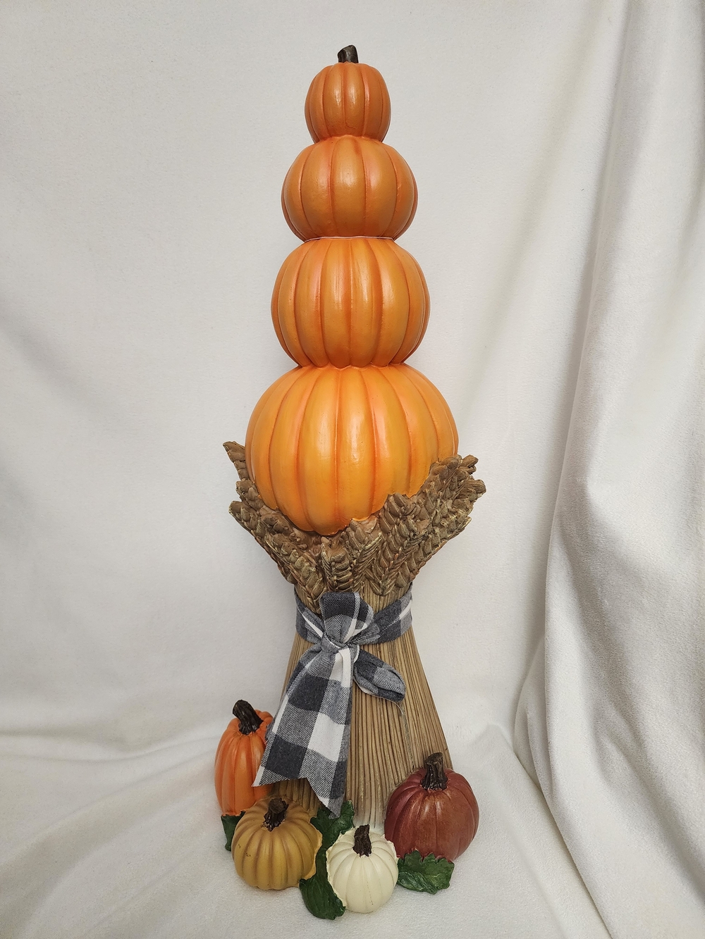 Autumn Stacked Pumpkin & Wheat Bundle - Orange Fall Table Decor